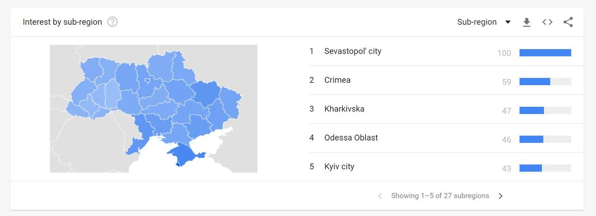 Карта популярности игры Atomic Heart по данным Google Trends. Скриншот